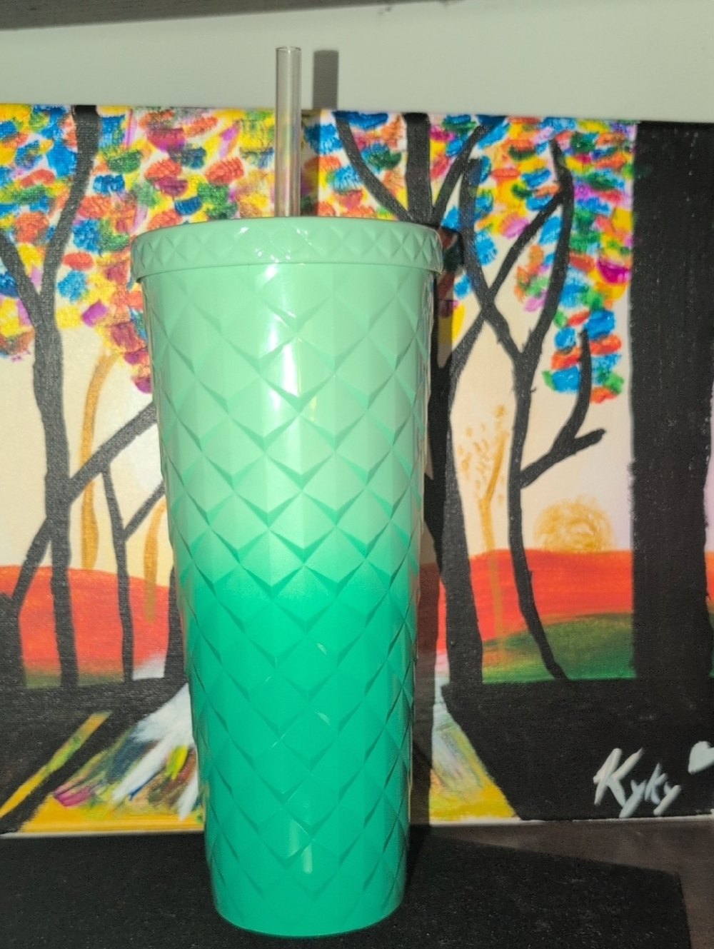 Aqua Ombre Textured Tumbler with Straw - Home Accents
